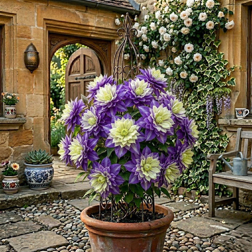 Clematis cu Floare Batuta - Flori Bicolore Duble
