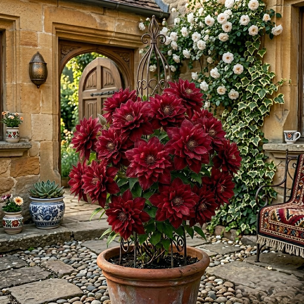 Clematis cu Floare Batuta - Flori Visinii Duble